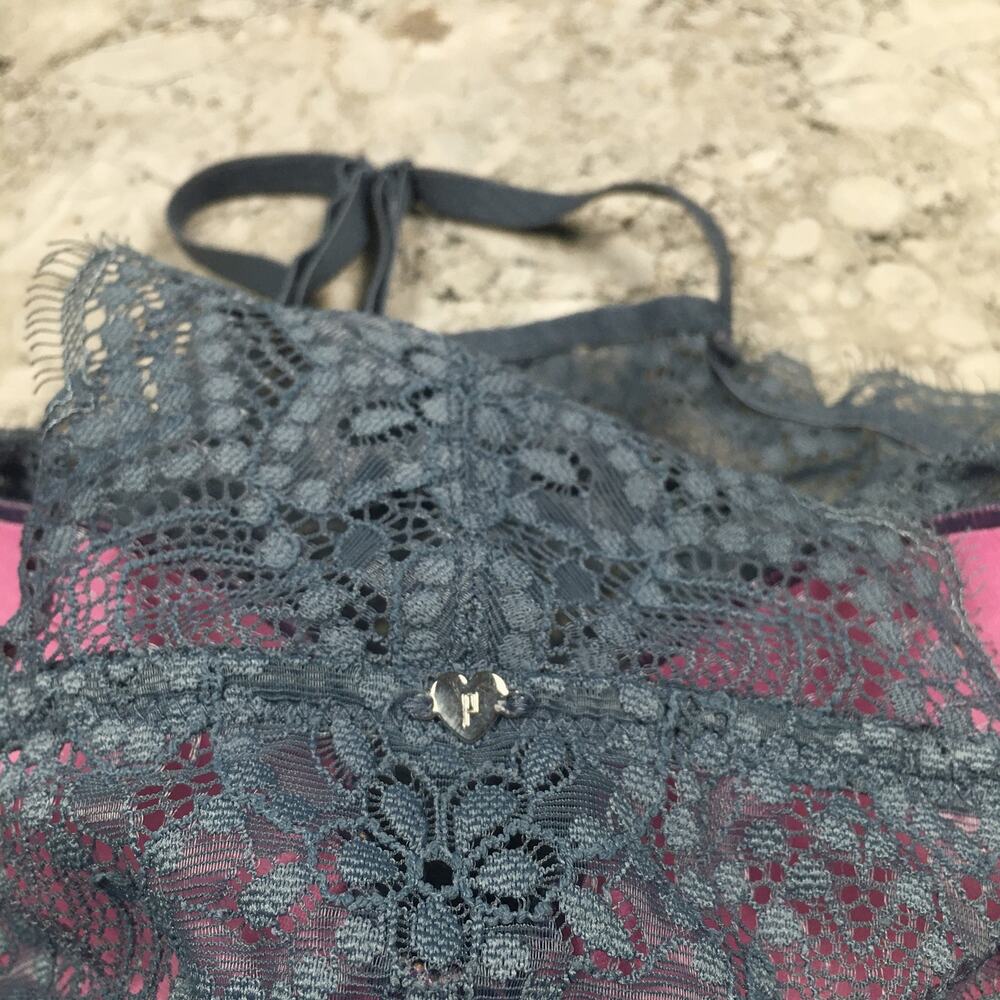 PINK Victoria’s Secret Eyelash Lace High Neck Racerback Push Up Bralette Blue - Picture 8 of 16